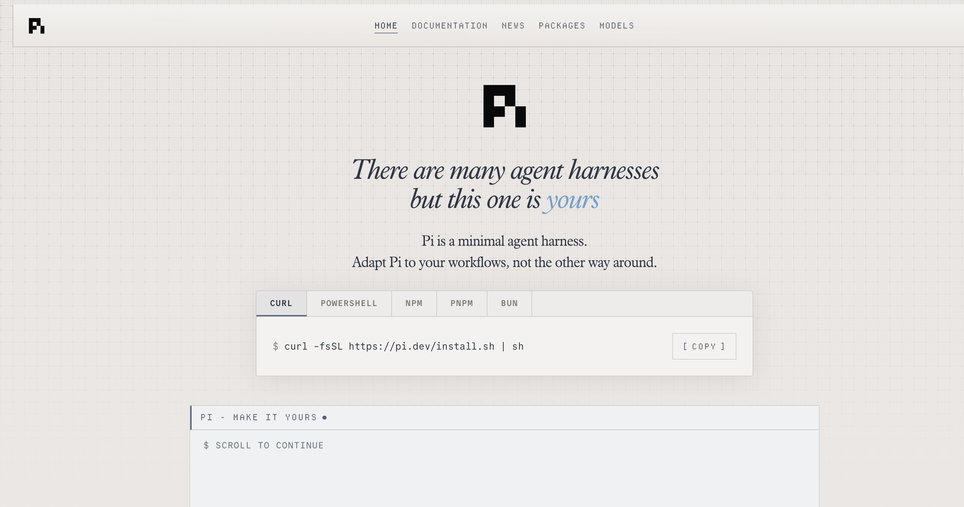 Pi agent harness homepage